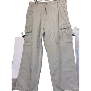 Old Navy Pants Cargo Men’s Khaki S 42/32  Golf Flat Front Loose   10.5 bottom